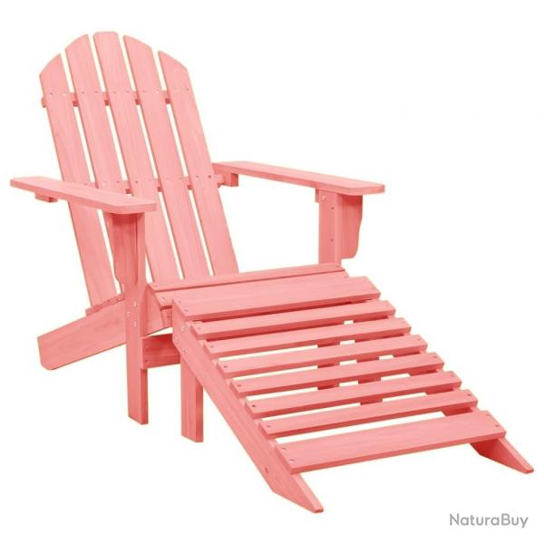 Chaise de jardin Adirondack avec pouf bois de sapin solide rose