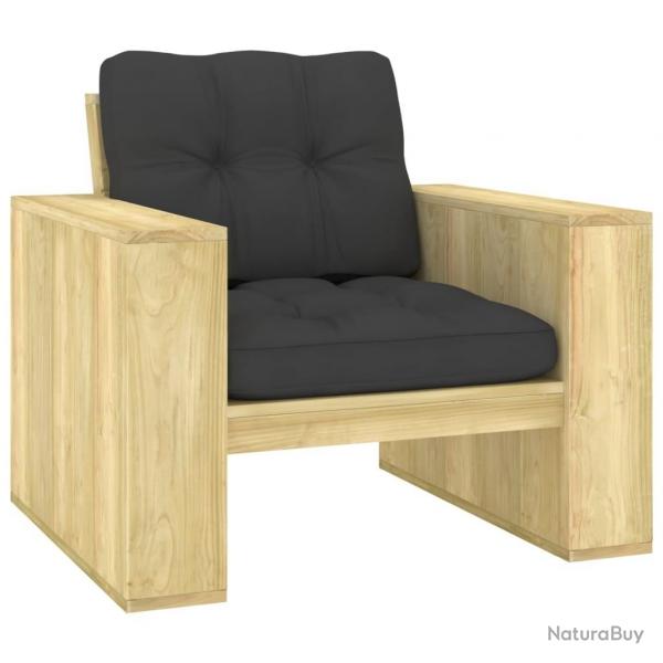 Chaise de jardin avec coussins anthracite Bois de pin imprgn