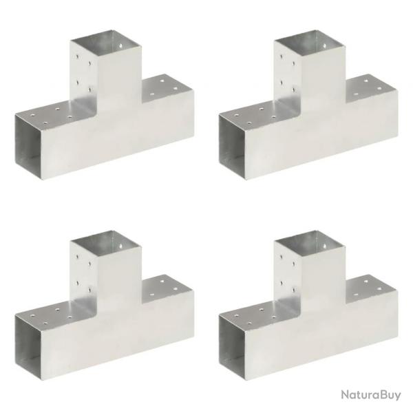 Connecteurs de poteau 4 pcs Forme en T Mtal galvanis 81x81 mm