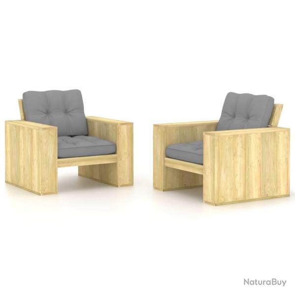 Chaises de jardin lot de 2 avec coussins gris Pin imprgn