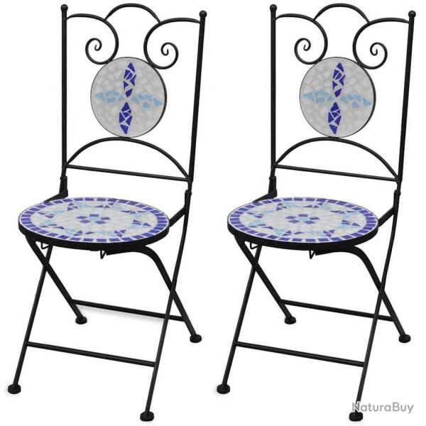 Chaises pliables de bistro 2 pcs Cramique Bleu et blanc