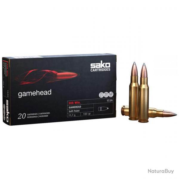 Munitions SAKO calibre 308 Win Gamehead Soft point 180gr - 11.7g x20