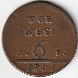 Pièce de Monnaie Italie Royaume de Naples 6 tornesi - Fernando IV 1801 A P Recherchée