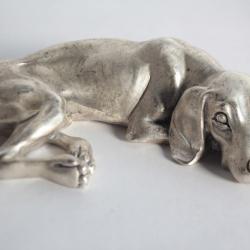 Sculpture Chien de chasse étain argenté