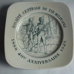 Assiette 40e anniversaire Tir Militaire 1888-1928 Carouge
