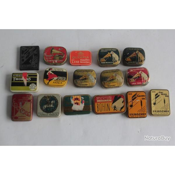 16 Anciennes botes publicitaire aiguilles Tourne disque et Gramophone