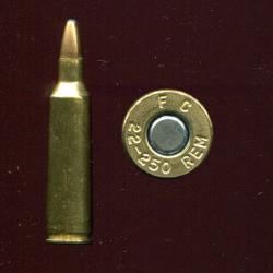 .22-250 REMINGTON - marquage : F C 22-250 REM - balle cuivre pointe plomb - étui laiton