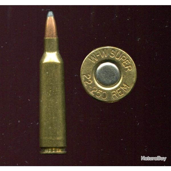 .22-250 REMINGTON - marquage : WW-SUPER 22-250 REM - balle cuivre pointe plomb - tui laiton