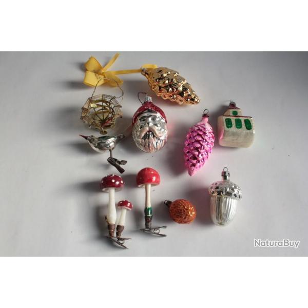 Lot 10 Dcoration Nol Fort Divers verre Christmas Ornament Santa