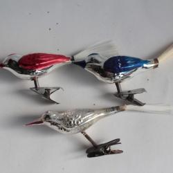 Lot Ancienne Décoration Noël 3 Oiseaux verre Christmas Ornament Santa