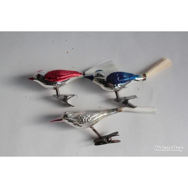 Lot Ancienne Dcoration Nol 3 Oiseaux verre Christmas Ornament Santa