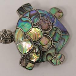 Broche Tortue de mer argent et Coquillage d'Abalone nacre Bijoux