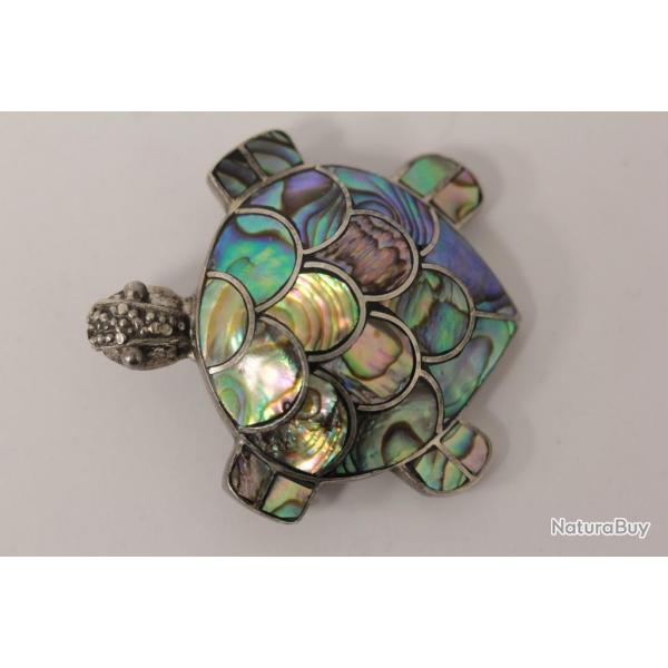Broche Tortue de mer argent et Coquillage d'Abalone nacre Bijoux
