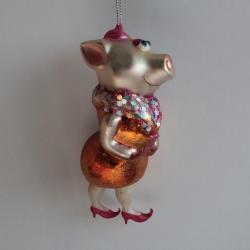 Ancienne Décoration Noël verre Cochon Christmas Ornament Santa