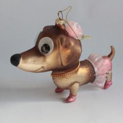 Ancienne Décoration Noël verre Chien Teckel Christmas Ornament Santa