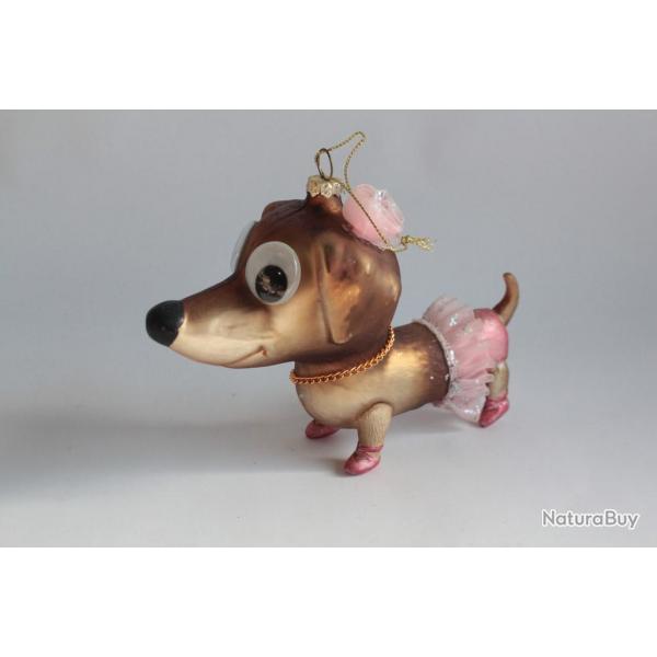 Ancienne Dcoration Nol verre Chien Teckel Christmas Ornament Santa