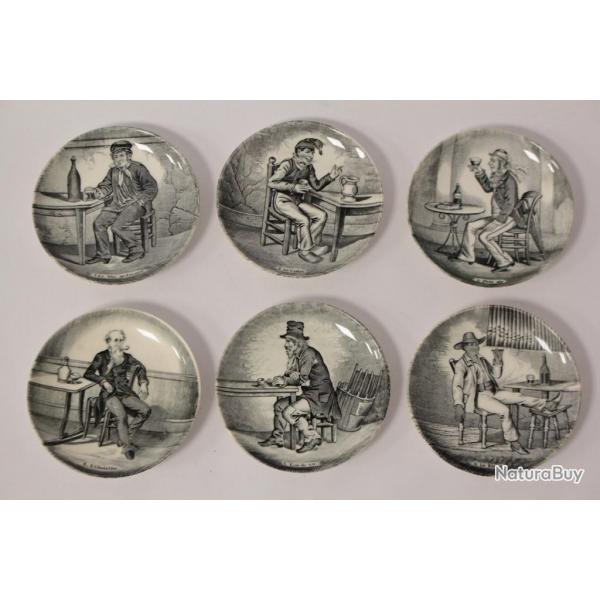 6 Petites assiettes Absinthe Rhum Cidre Eau-de-Vie Alcools Bistrot