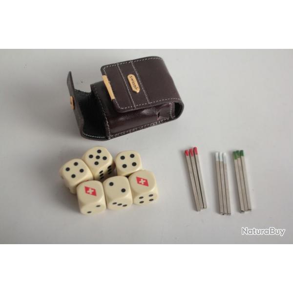 Jeu de ds Swiss Airlines avec marqueurs et tui cuir