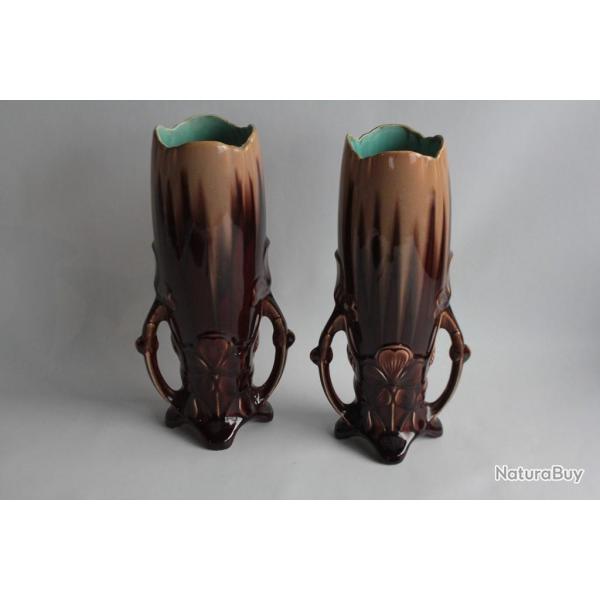 Paire vases barbotine Orchies Fleur