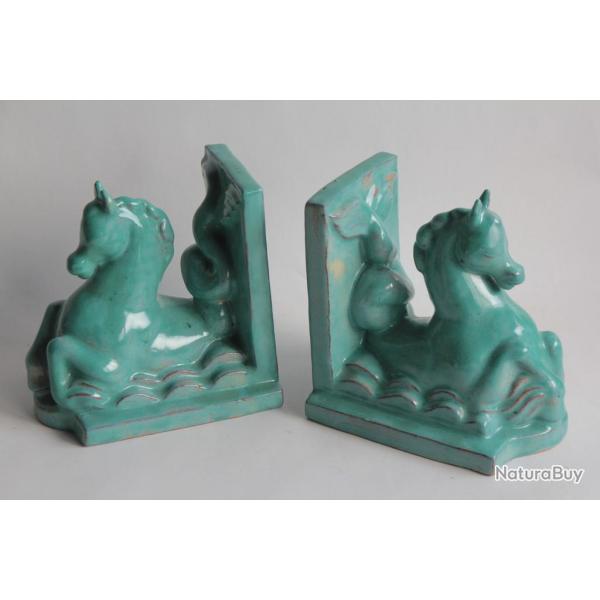 MENELIKA Serre-livres cramique Chevaux marins