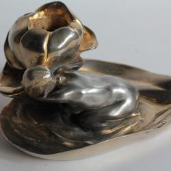Maurice BOUVAL Bougeoir Bronze Femme nue Art Nouveau