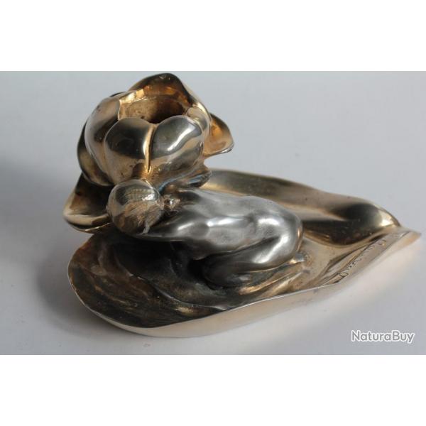 Maurice BOUVAL Bougeoir Bronze Femme nue Art Nouveau