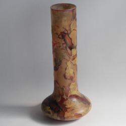 DAUM Vase verre multicouches Feuilles de chêne Ch. Lecerf Art nouveau