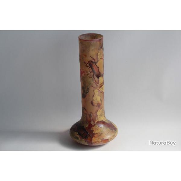 DAUM Vase verre multicouches Feuilles de chne Ch. Lecerf Art nouveau