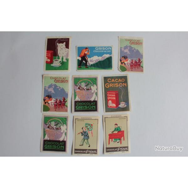 9 Vignettes Chocolat Grison Suisse