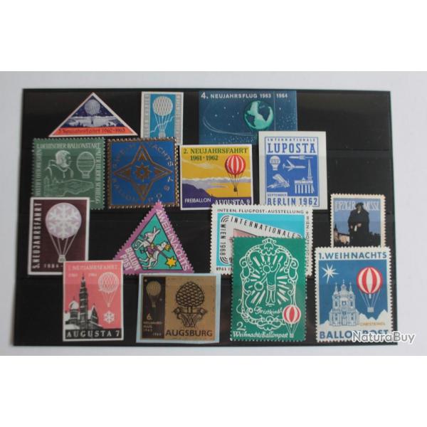 Lot 15 Vignettes poste arienne Ballon poste