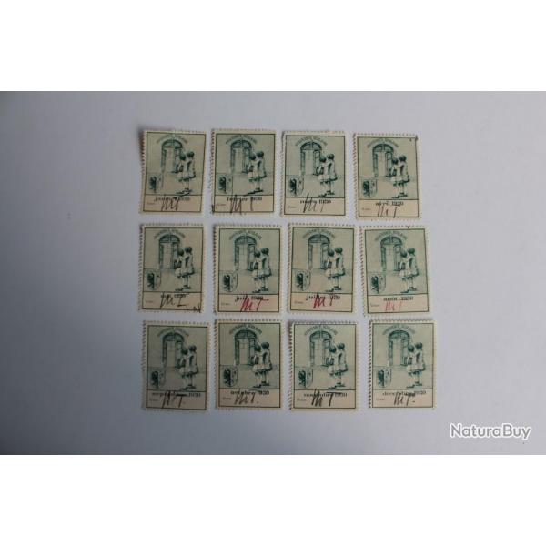 12 Vignettes Assurance scolaire 1930 complet