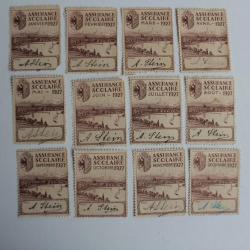 12 Vignettes Assurance scolaire 1927 complet