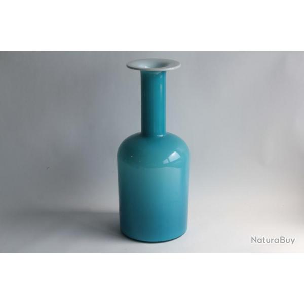 Grand Vase verre bleu Holmegaard Otto Brauer Danemark