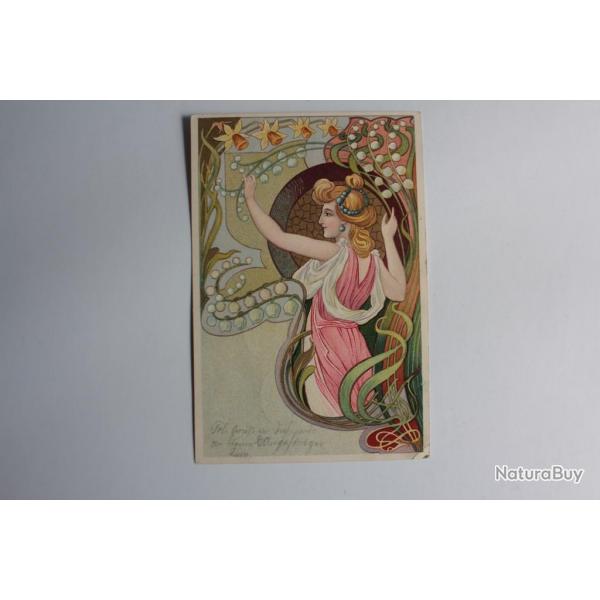 CPA Suisse illustre Femme au muguet art nouveau
