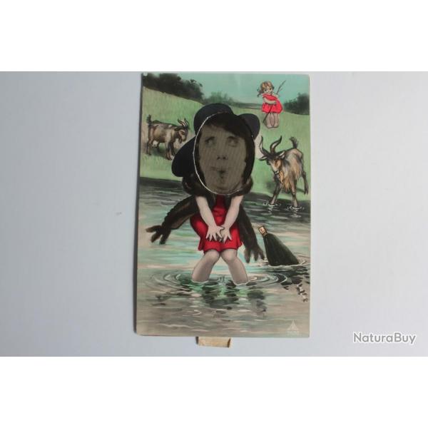 CPA systme Frigoli tirette petite fille dans l'eau