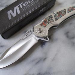 Couteau Semi Automatique MTech Lame Drop Point Acier 3Cr13 Manche Alu/Fibre de Carbone Linerlock Cli