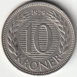 Pièce de Monnaie Danemark 10 kroner - Margrethe II 1re effigie 1979
