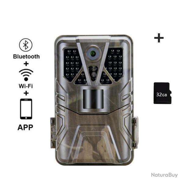 WIFI910PRO-32G Camra de piste 30MP, Wi-Fi, contrle Bluetooth, piges photo