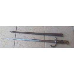 Baïonnette épée Gras modèle 1874 et son fourreau acier - septembre 1877 - TRES BEL ETAT