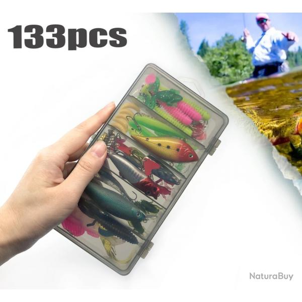 Kit de Leurres de Pche 133 pices pour Truite/Brochet/Perche/Sandre/tout poisson