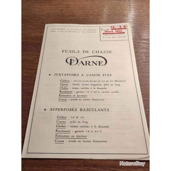 Fusil chasse Darne superpos juxtapos canon fixe modele R eV  Prospectus Tarif vente Armurerie 1972