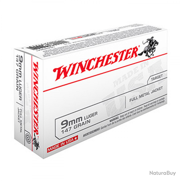 Balles Winchester USA Full Metal Jacket Pistol - 9 mm Luger