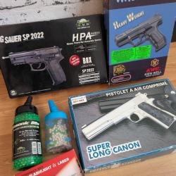 Lot de 3 pistolets à billes , lampe/laser , billes