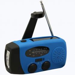 Radio Météo Multifonctionnelle Solaire à Manivelle FM AM WB NOAA 2000mAh Lampe de Poche Bleu