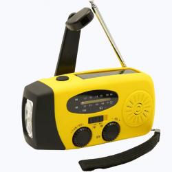 Radio Météo Multifonctionnelle Solaire à Manivelle FM AM WB NOAA 2000mAh Lampe de Poche Jaune
