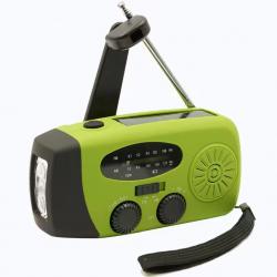 Radio Météo Multifonctionnelle Solaire à Manivelle FM AM WB NOAA 2000mAh Lampe de Poche Vert