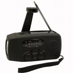 Radio Météo Multifonctionnelle Solaire à Manivelle FM AM WB NOAA 2000mAh Lampe de Poche Noir