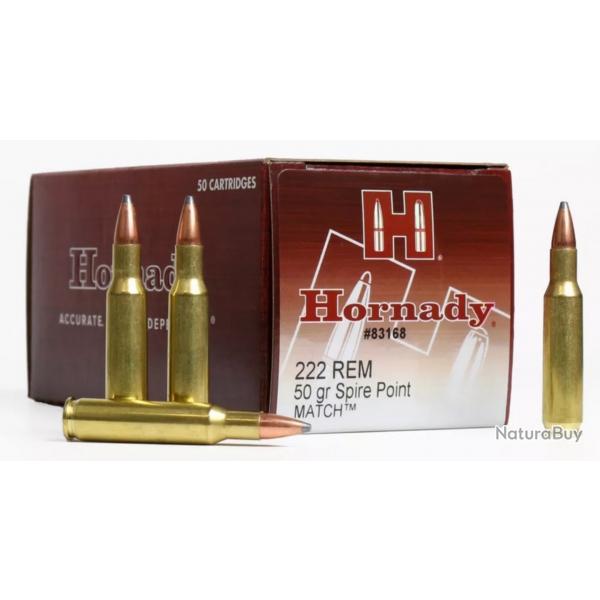Bote de 50 cartouches Hornady .222 Rem 50 gr SP Match