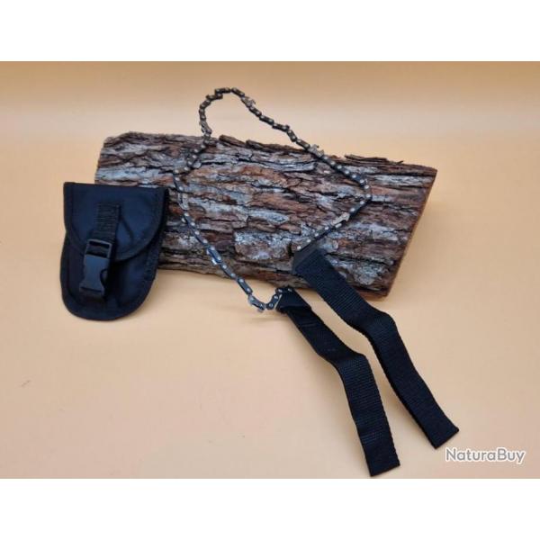 Scie  chane de survie en 65cm avec sacoche de rangement, coloris noir - scie de poche