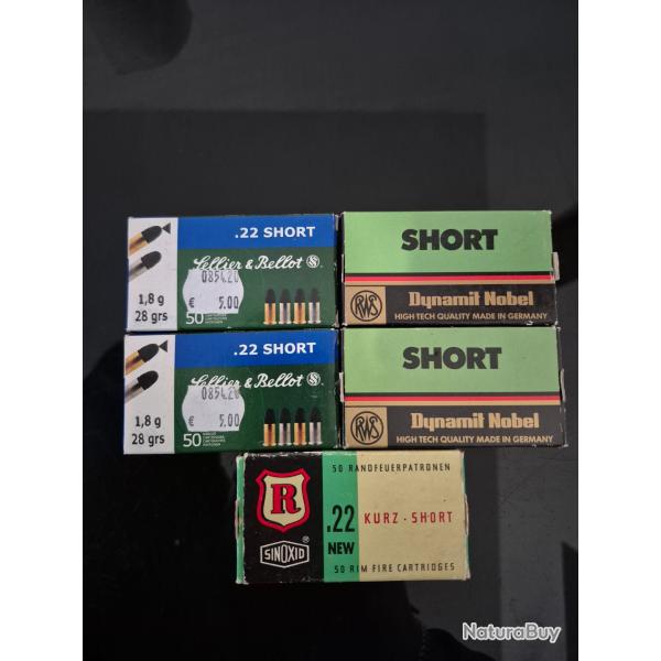 Lot de 241 munitions .22 court ( 22 short ) diffrentes marques.